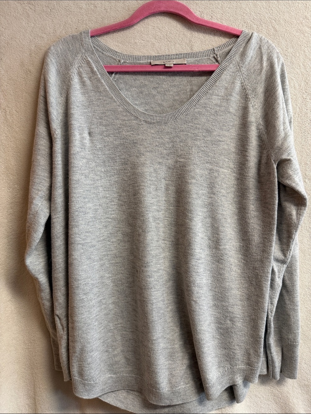 LOFT Super Soft Scoop Neck Lightweight Sweater in Light Gray